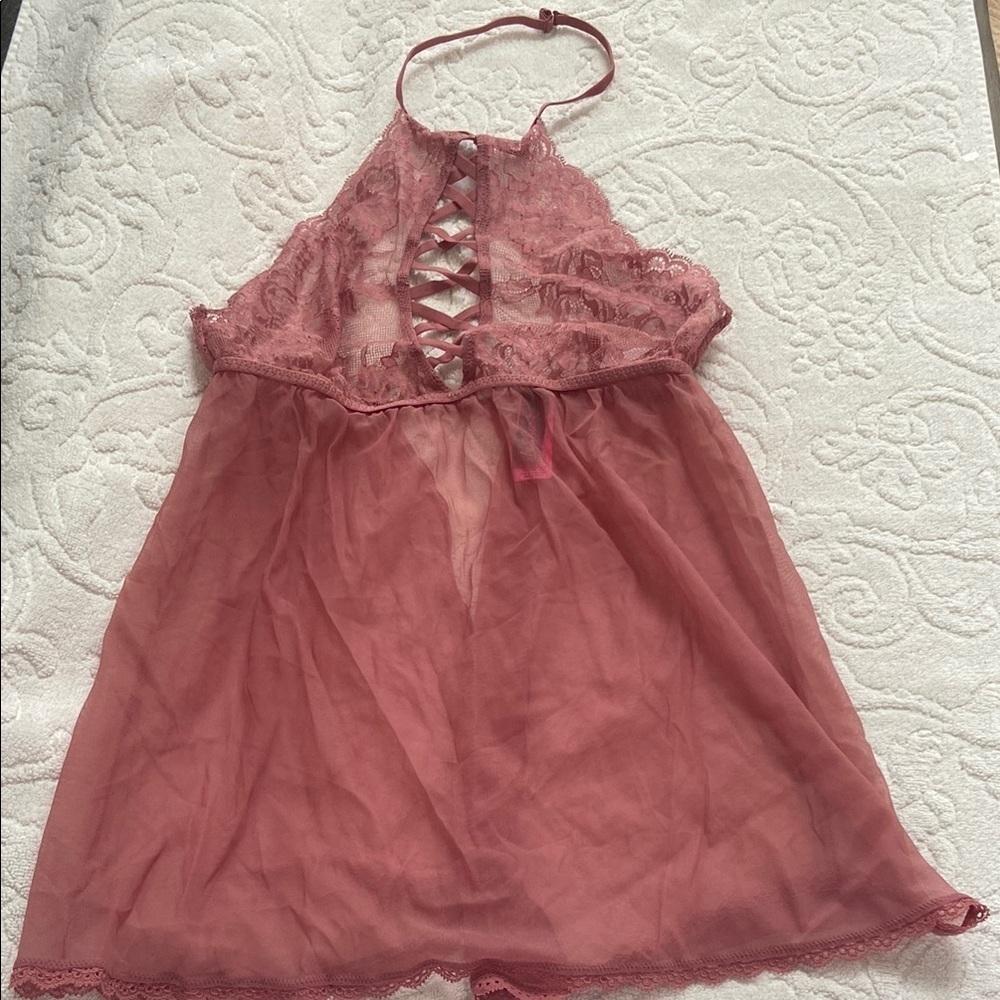 La Senza Lace Halter Babydoll Lingerie in Dusty Rose​​​​​